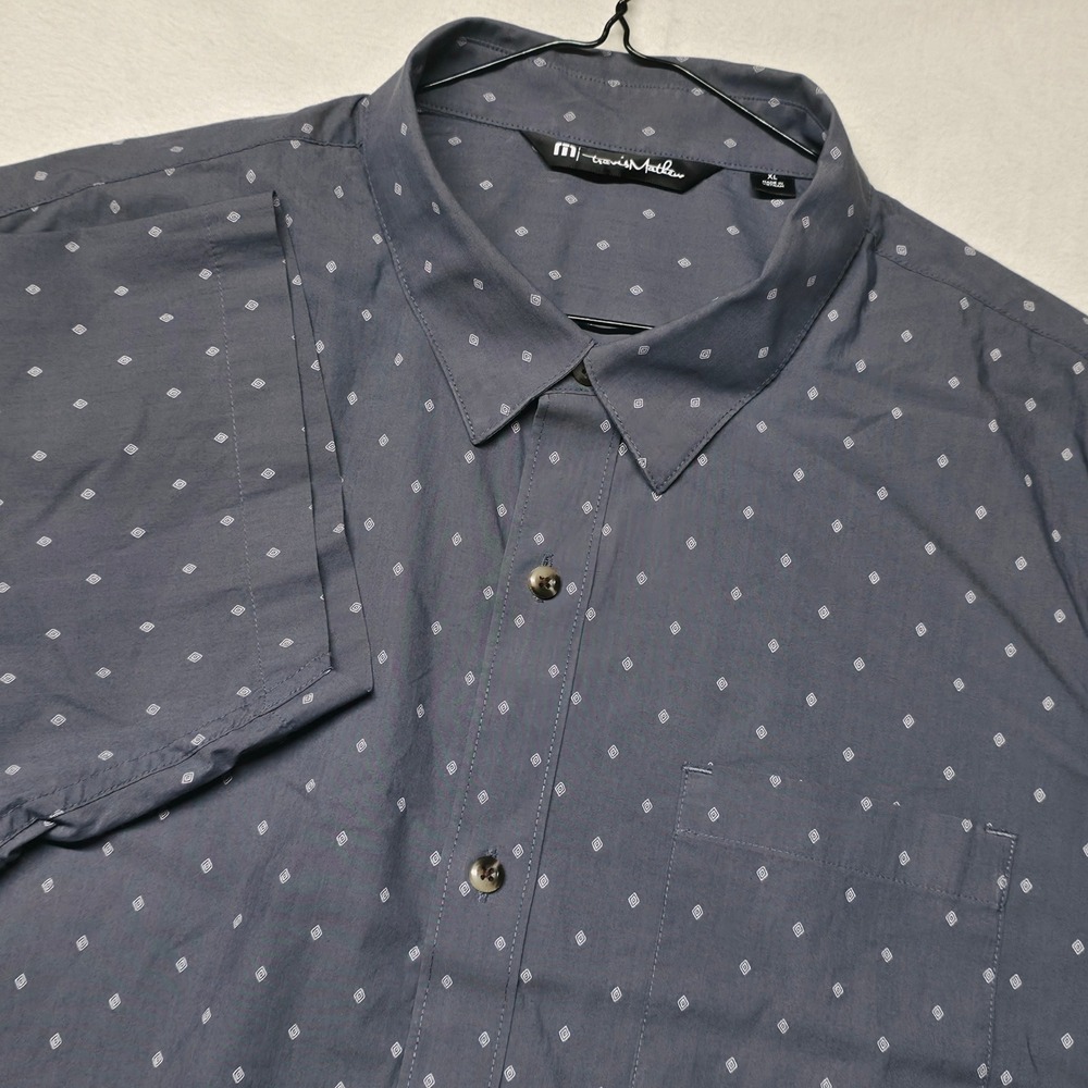 Travis Mathew Button Down Men's XL Gray Geometric Diamond SS Shirt